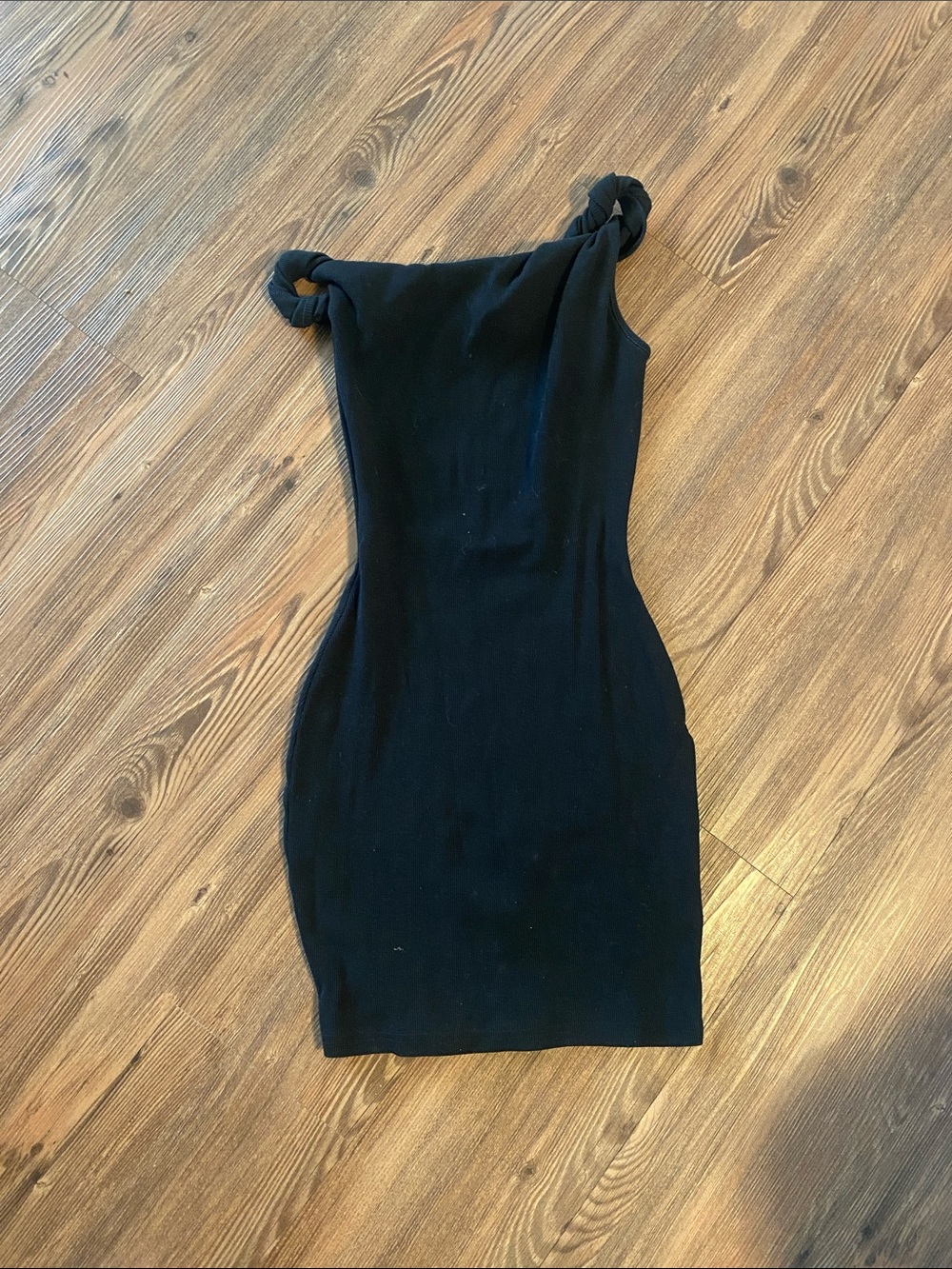 JOHANSEN Knotted-Sleeve Black Mini Bodycon Dress